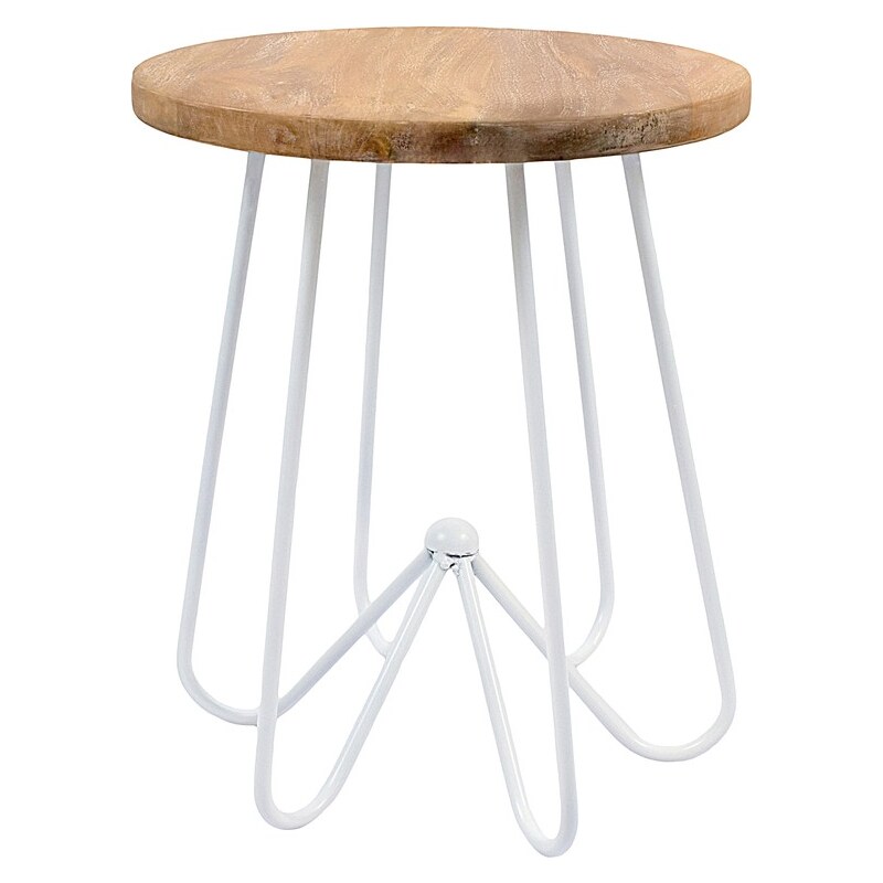 Bílý stolek s deskou z mangového dřeva HF Living Round
