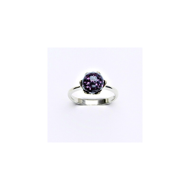 Čištín s.r.o. Stříbrný prsten, kulička s krystaly Amethyst 8 mm,
