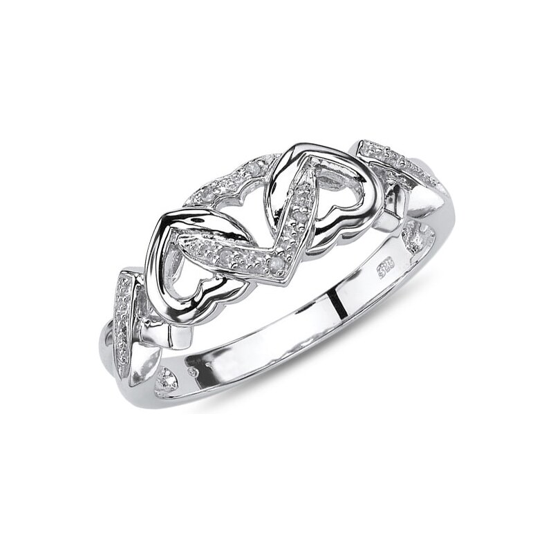 Diamantový prsten ve tvaru srdce ze stříbra KLENOTA k0214019