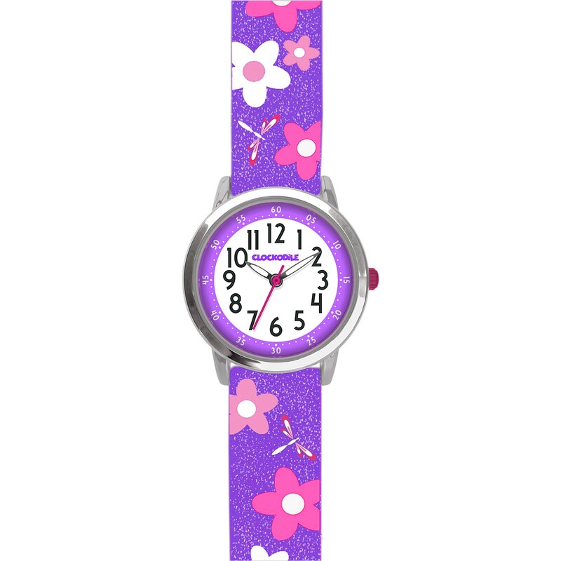 Květované fialové dívčí hodinky CLOCKODILE FLOWERS se třpytkami