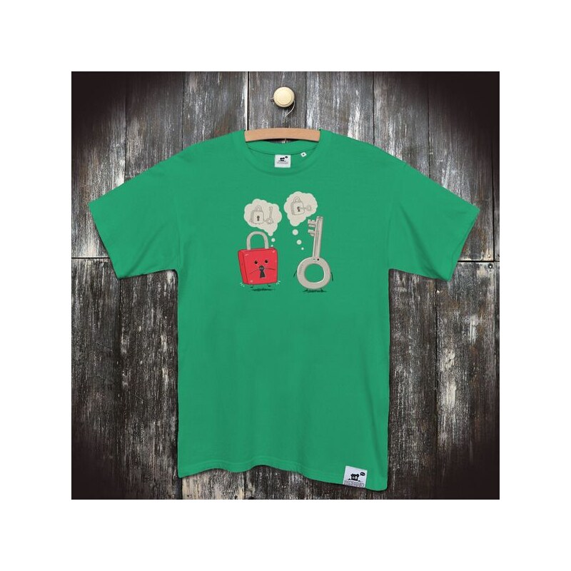 PANDEMIC Pánské vtipné tričko s potiskem Valentýn: Zámek & klíč