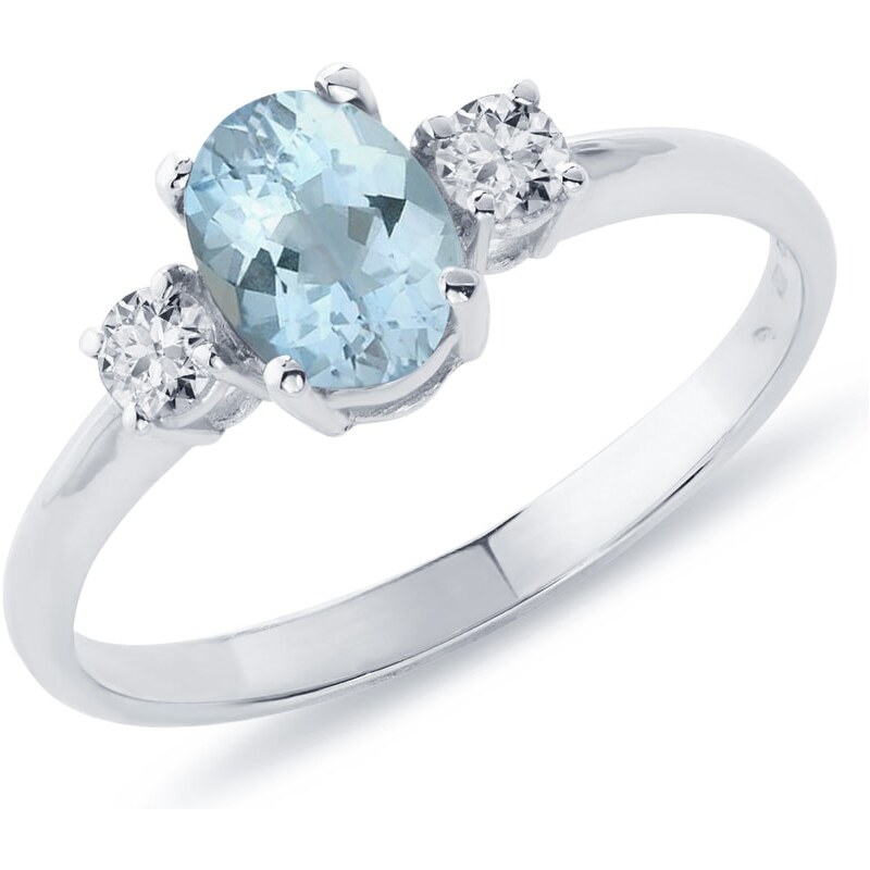 Akvamarínový prsten s bílými safíry, stříbro KLENOTA sil2776