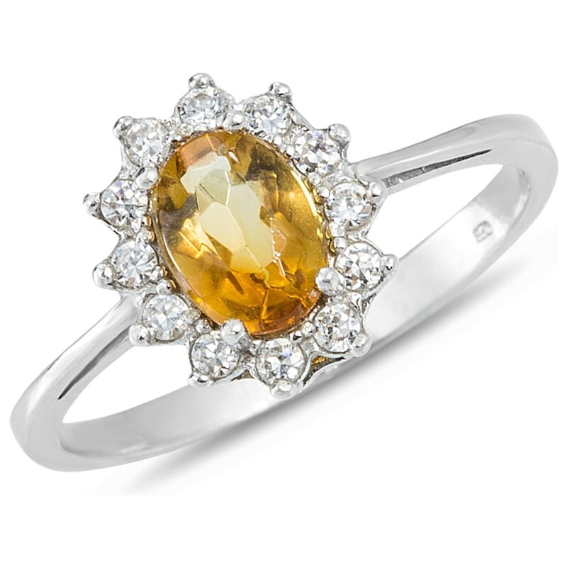 Stříbrný prsten s citrínem a zirkony KLENOTA kln1304