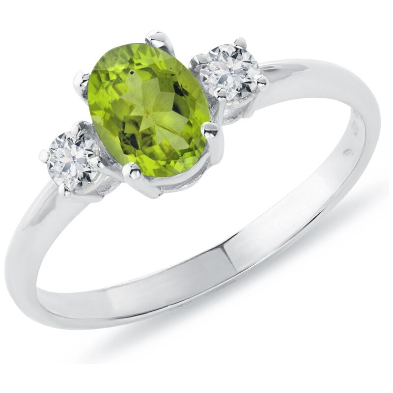 Stříbrný prsten s olivínem a zirkony KLENOTA k0230029