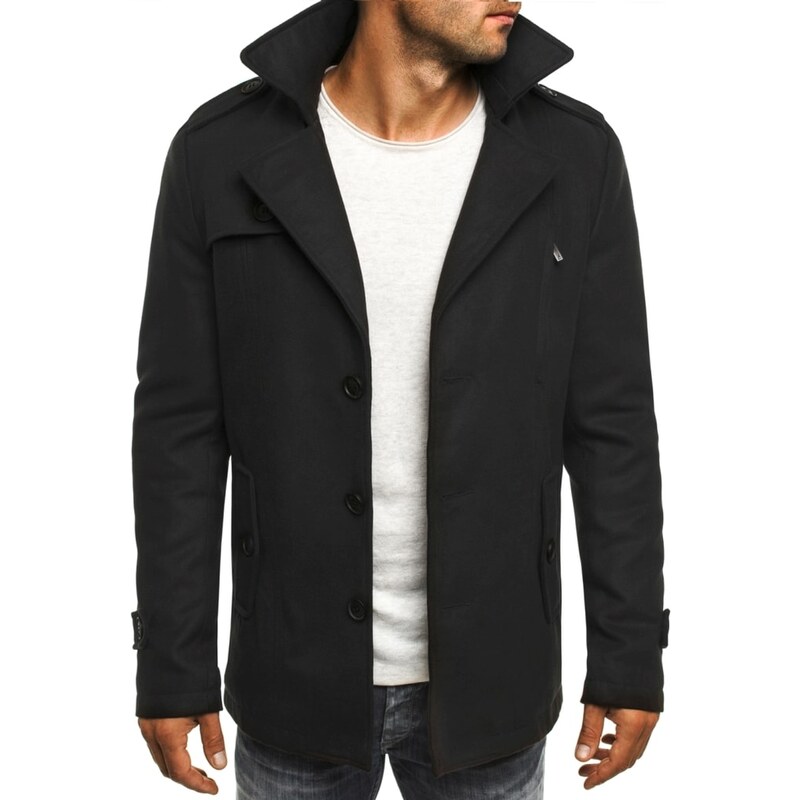 Moderní černý hřejivý pánský kabát J. STYLE 3127