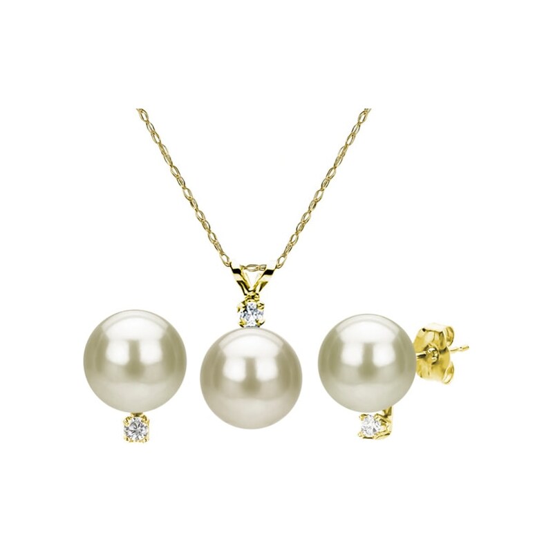 Perlový náhrdelník a náušnice ze žlutého zlata KLENOTA je2297