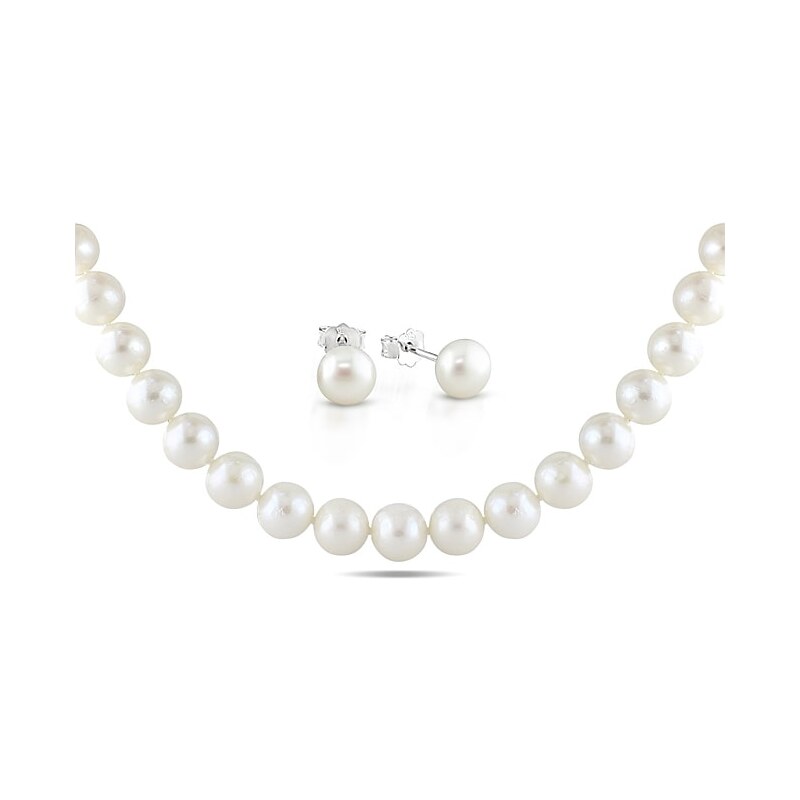 Perlový náhrdelník a náušnice ve stříbře KLENOTA je2295