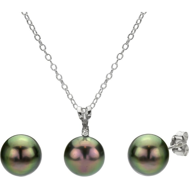 Souprava náušnic a náhrdelníku s tahitskou perlou KLENOTA sil304