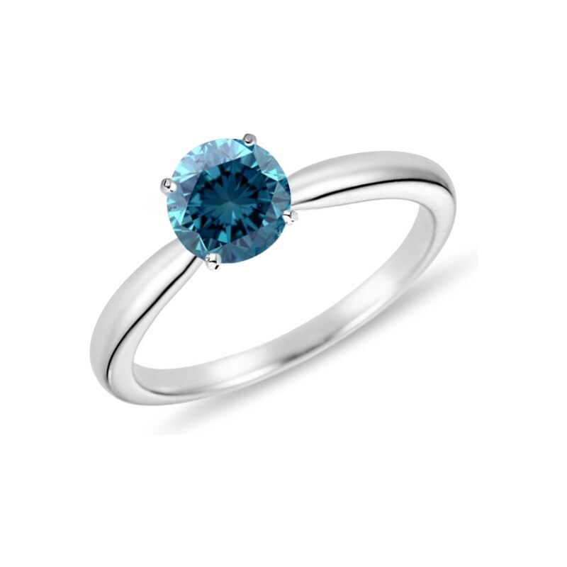 Zásnubní prsten s modrým diamantem v bílém zlatě KLENOTA wed134