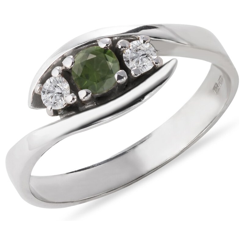 Stříbrný prsten s vltavínem s zirkony KLENOTA k0001069