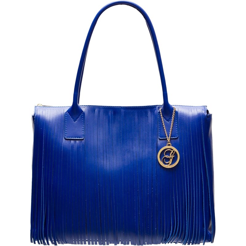 Glamorous by Glam Dámská kožená kabelka větší s třásněmi - královsky modrá