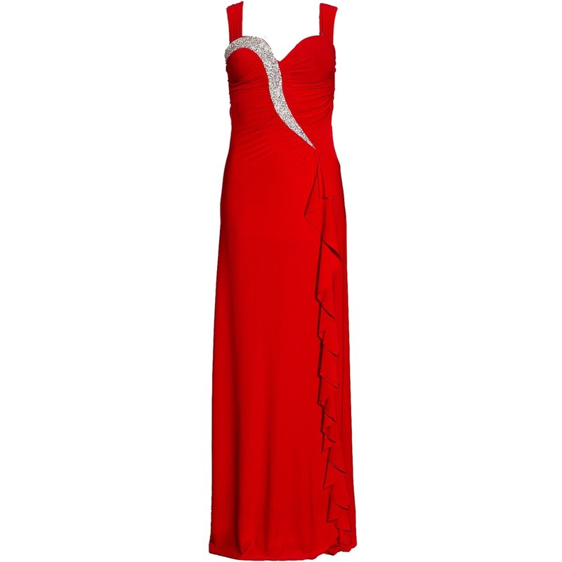 Due Linee Společenské dlouhé šaty s volnými zády a zdobením - červené