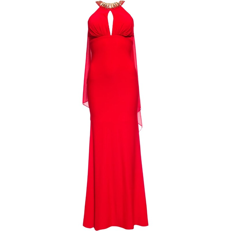 Due Linee Společenské dlouhé šaty se zdobením kolem krku a šálem - červená