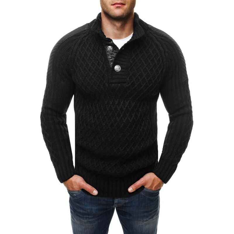 Stylový černý svetr s ozdobnými knoflíky 4815