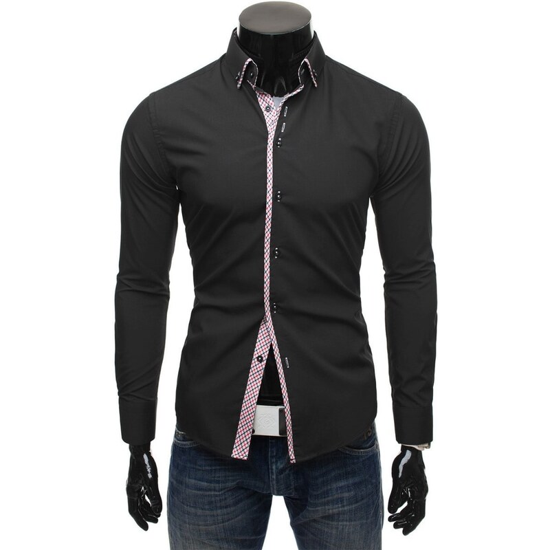 Černá pánská košile moderního designu OZONEE 35