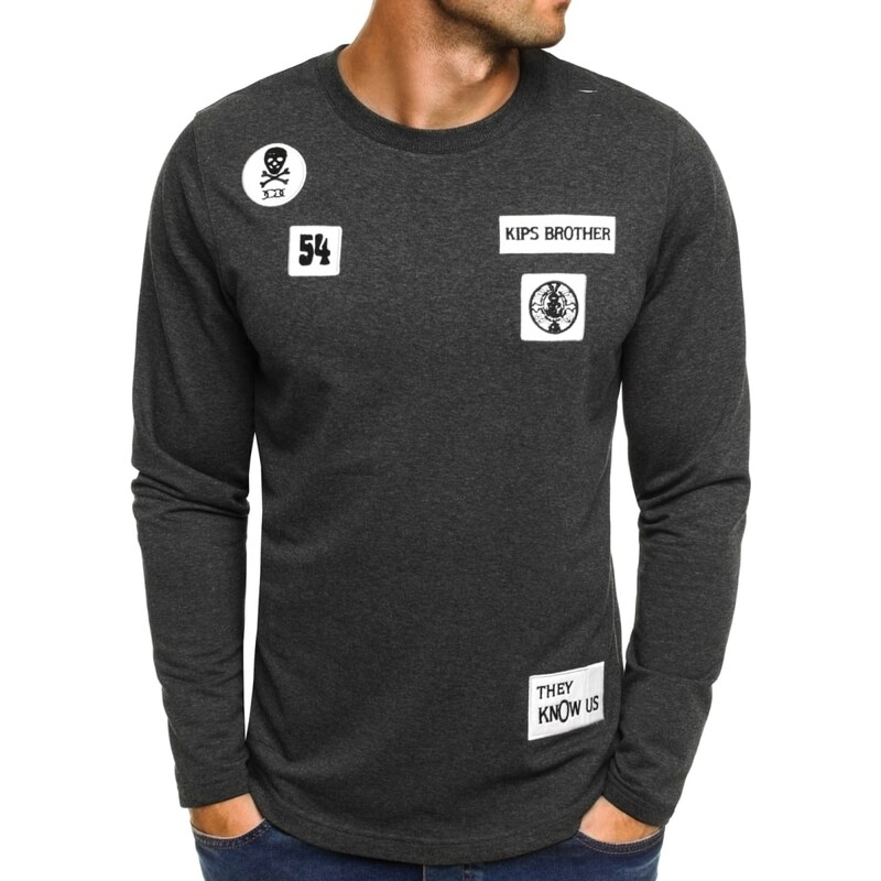 Athletic Moderní pánské tmavě šedé tričko s nášivkami ATHLETIC 745