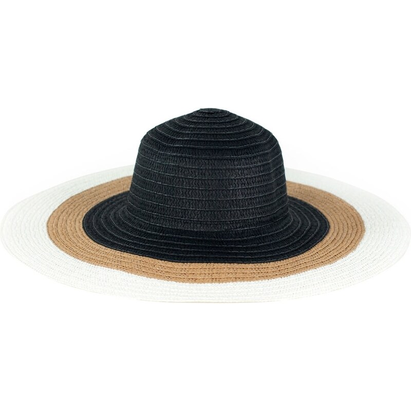 Art of Polo Velký letní klobouk černo-bílý s béžovým pruhem