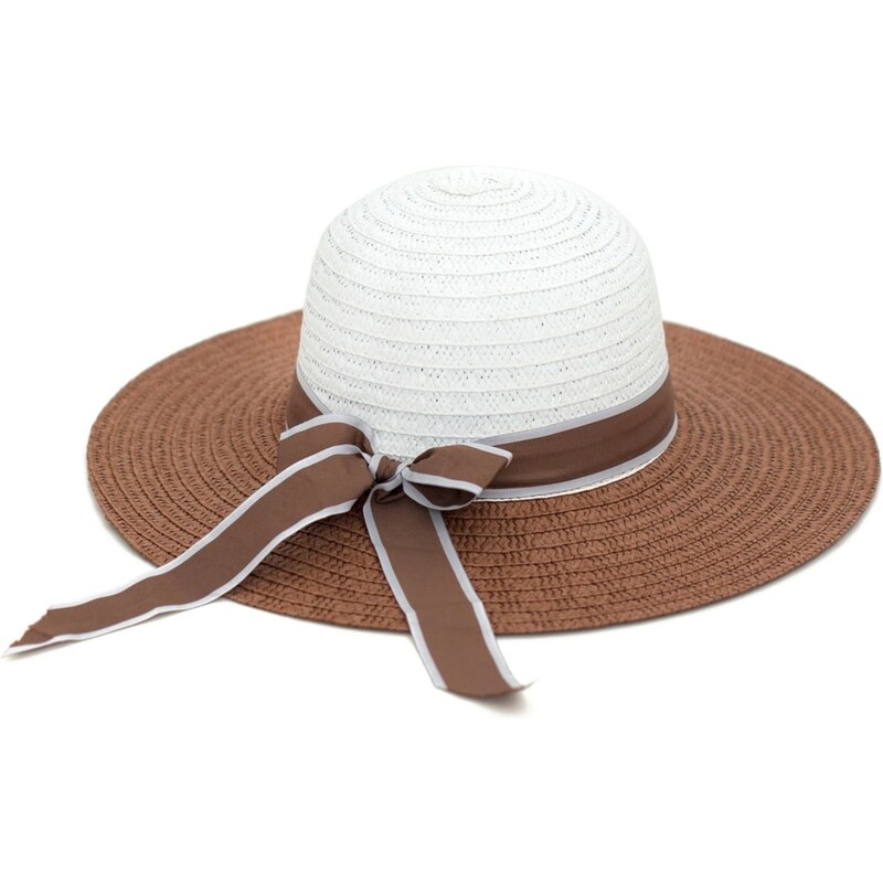 Art of Polo Béžovo-bílý klobouk na léto s mašlí