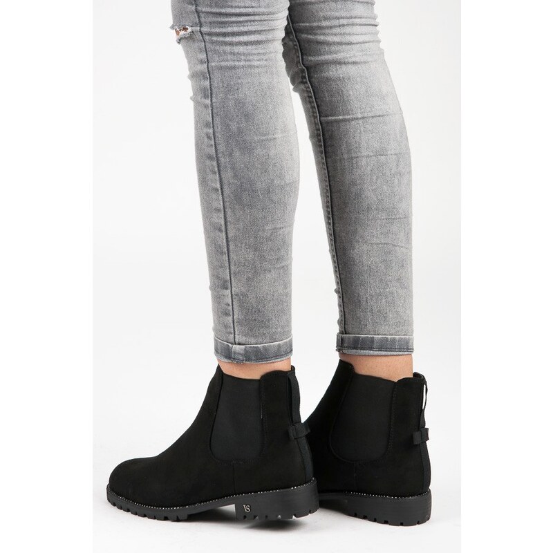VICES new collection Stylové černé nízké kotníkové boty s mašlí