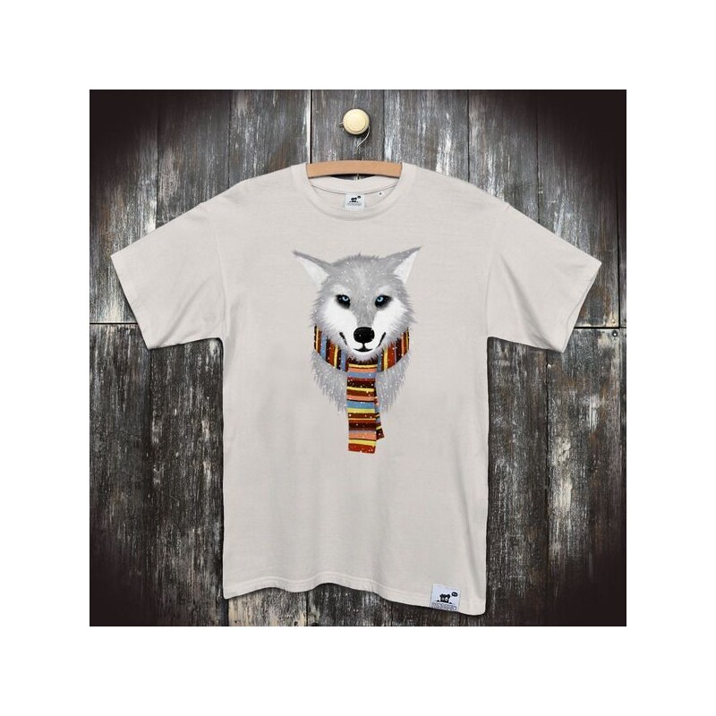 PANDEMIC Pánské bio tričko s potiskem Vlk: S barevnou šálou