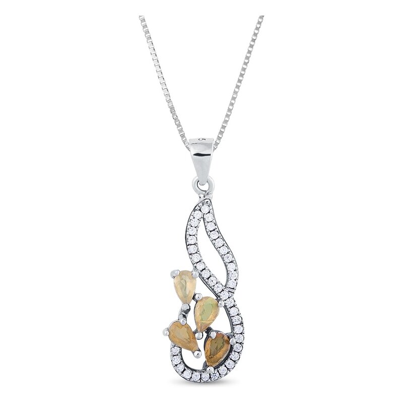 Stříbrný náhrdelník s opály a zirkony KLENOTA cl0033