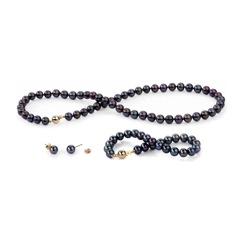 Eppi Zlata perlová kolekce s černými 6-6.50mm perlami Comieh