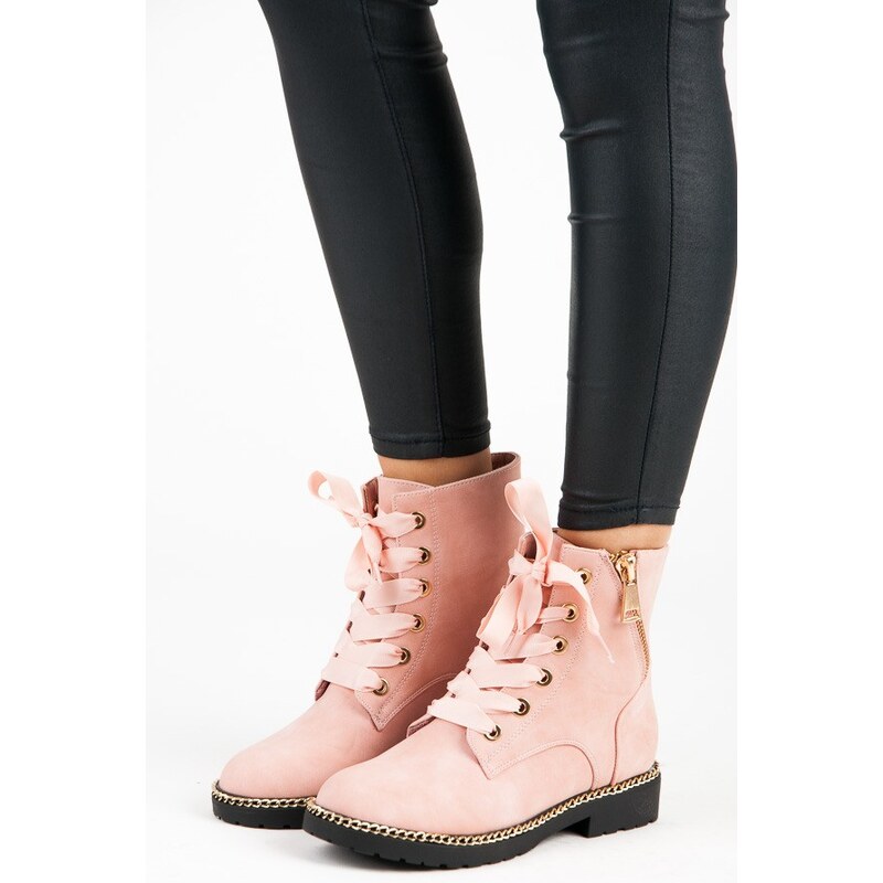 VICES new collection Semišové růžové kotníkové boty se stužkou
