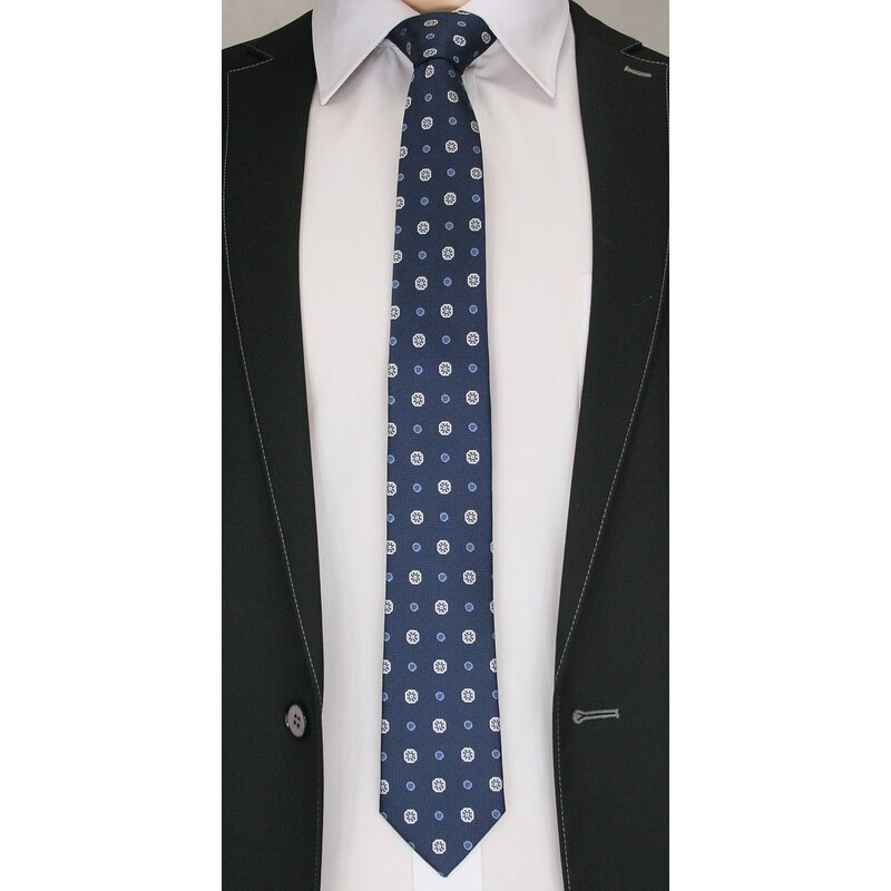 Tmavě modrá vzorovaná pánská kravata