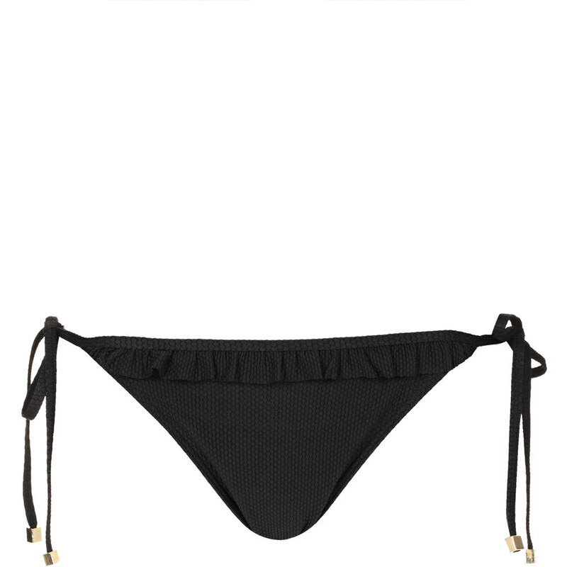 Topshop Black Textured Frill Tieside Bikini Pants