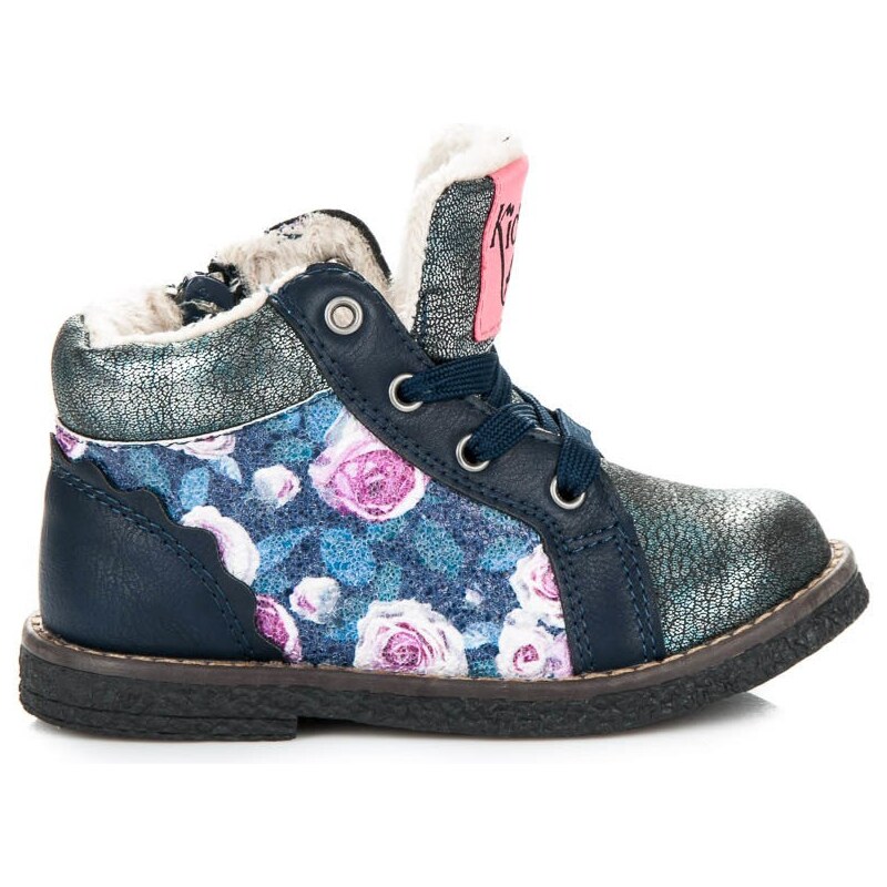 AMERICAN CLUB Dívčí modré kotníkové boty s květinovým potiskem