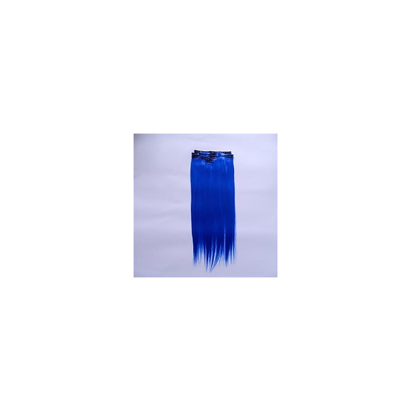 LightInTheBox 20 Inch Blue Clip in Synthetic Heat-resistant temperature Straight Hair Extensions with 10 Clips 6"1pcs 4"2pcs 1"3pcs