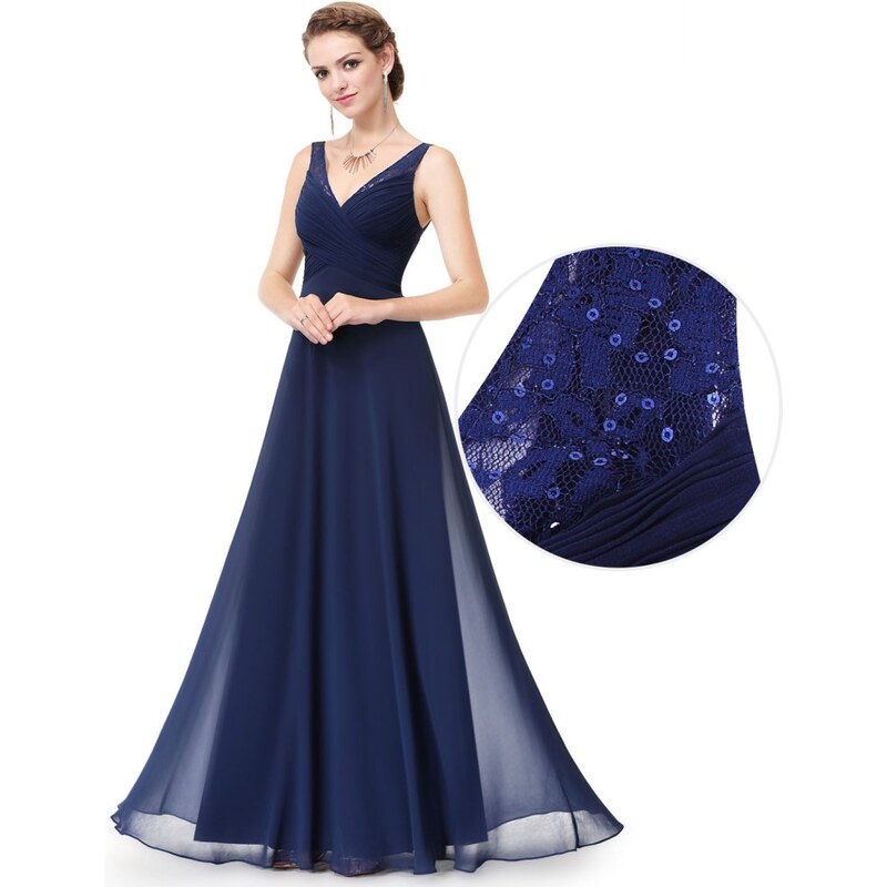 Ever-Pretty Námořnicky modré večerní šaty na šněrování zdobené pajetkami