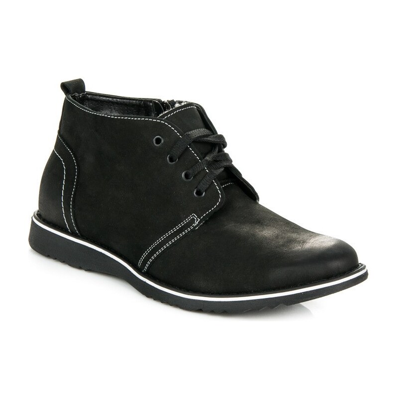 LUCCA Pohodlné černé pánské kotníkové boty s kontrasním prošitím