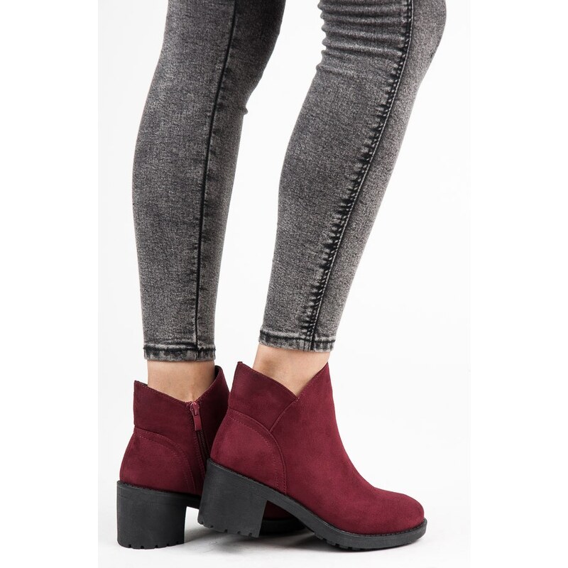 VICES new collection Semišové červené kotníkové boty na podpatku