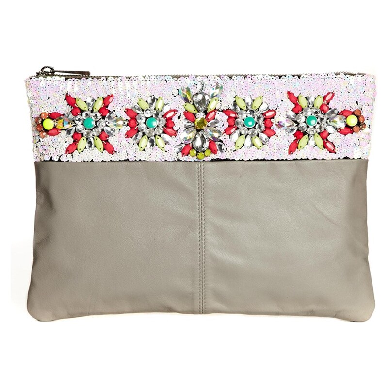 ASOS Leather Jewelled Flower Clutch Bag