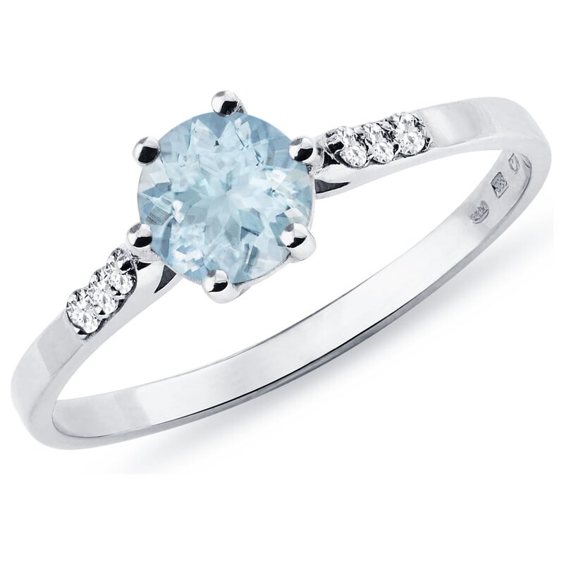 Stříbrný prsten s akvamarínem a zirkony KLENOTA k0415039