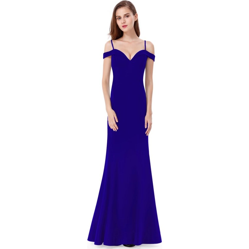 Ever-Pretty Modré dlouhé elegantní dámské šaty s odhalenými rameny