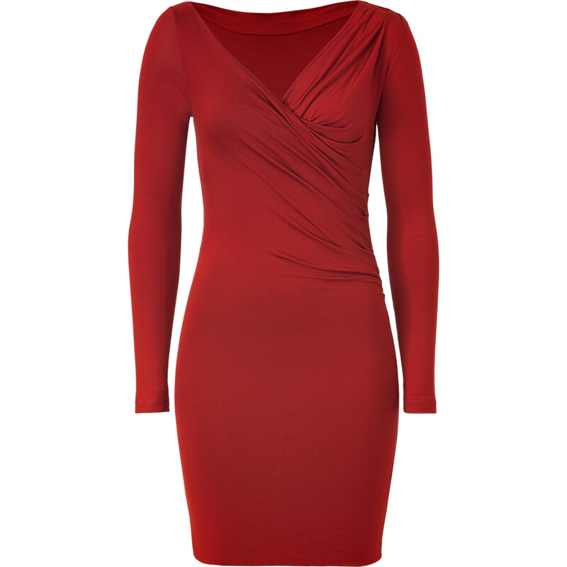 Plein Sud Orient Red Draped Stretch Silk Dress