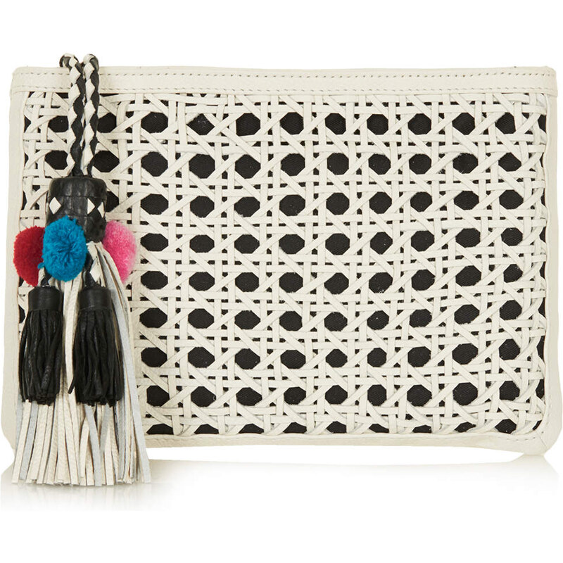 Topshop Leather Woven Tassel Clutch