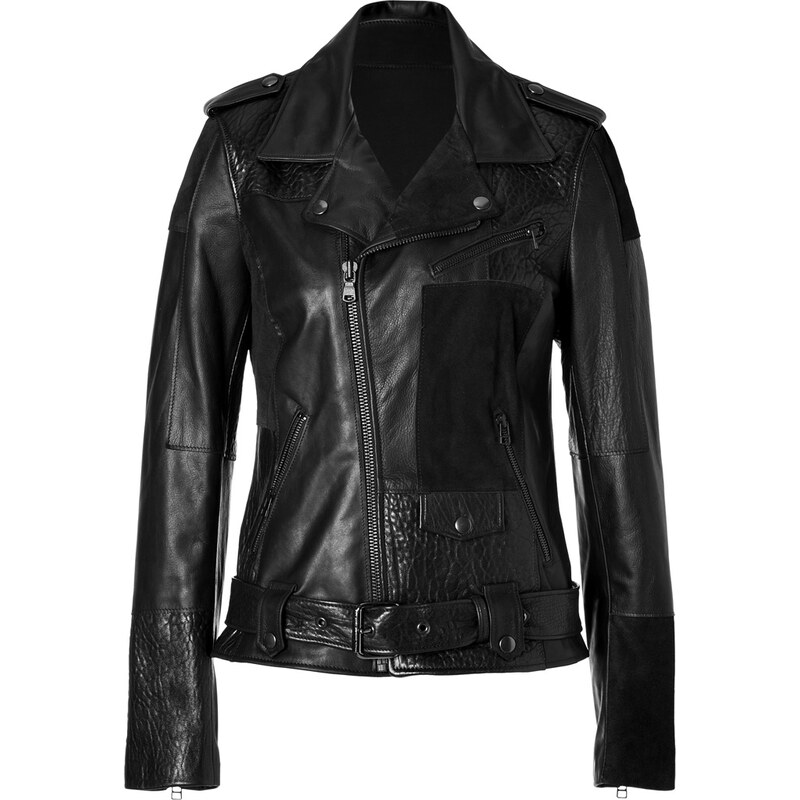 Each Other Leather/Suede Patchwork Biker Jacket in Black