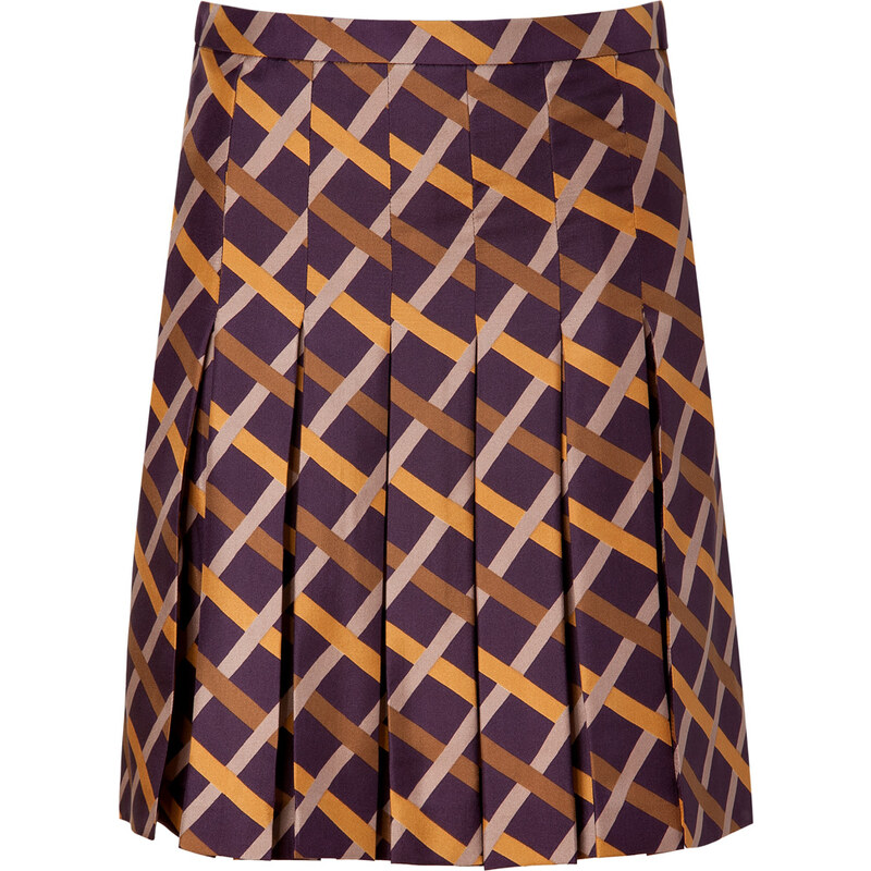 Salvatore Ferragamo Purple-Multi Pleated Silk Skirt