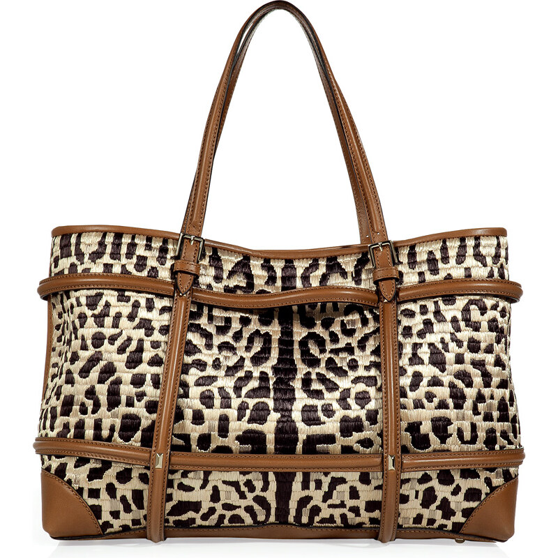 Valentino Nougat and Ivory Bi-Fabric Tote with Animal Print