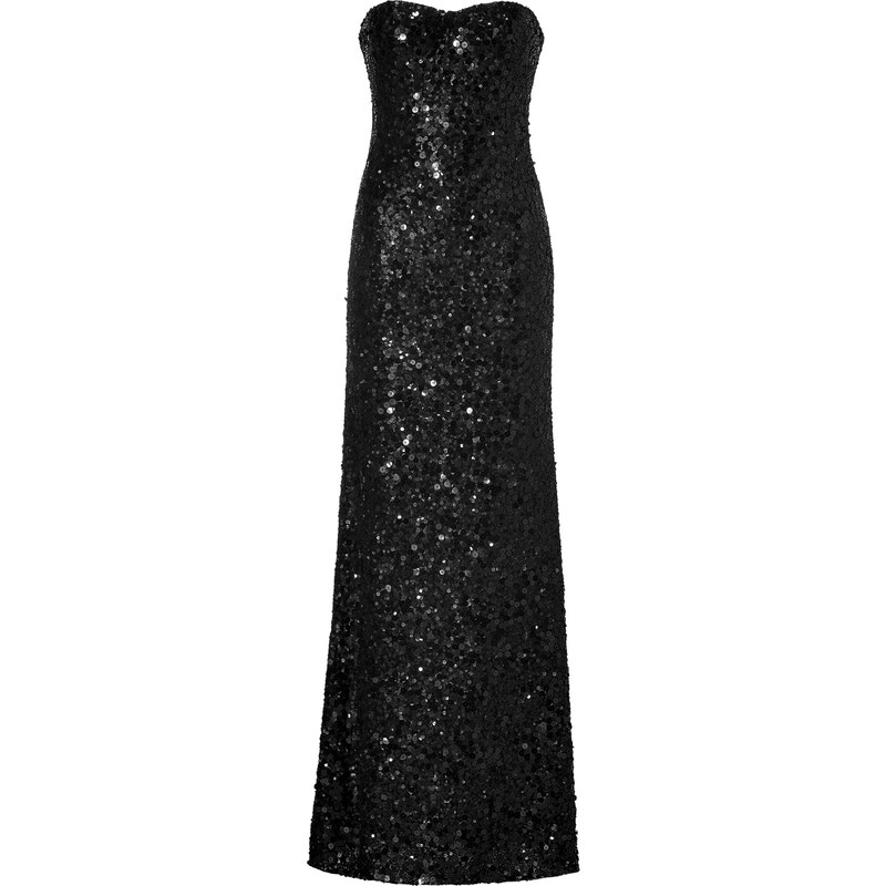 Jenny Packham Black Allover Sequined Strapless Gown