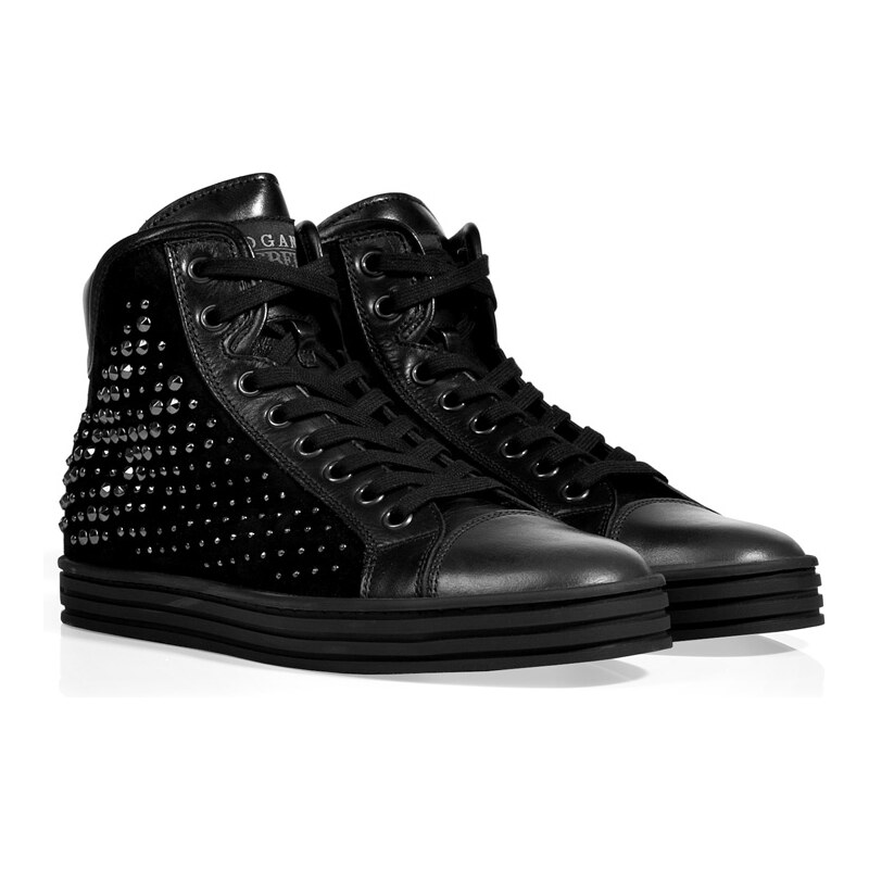 Hogan Rebel Leather Studded High Top Sneakers in Black