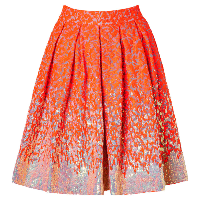 Matthew Williamson Sequined Brocade Skirt in Fluro Orange