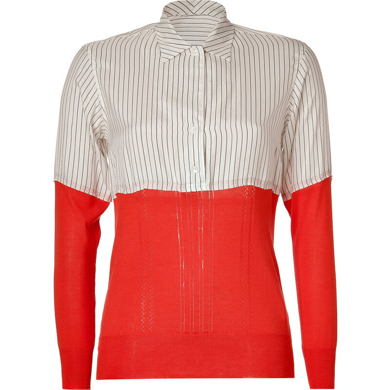 Paul Smith White/Red Mixed Media Silk Top
