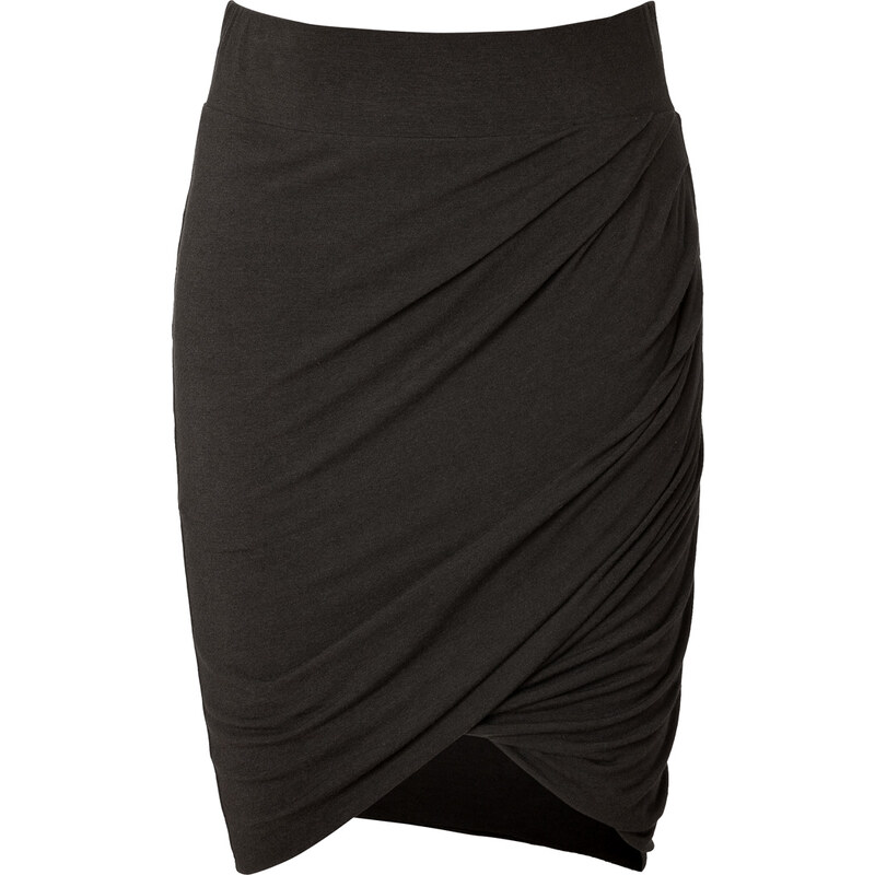 Helmut Jersey Asymmetric Draped Skirt in Charcoal