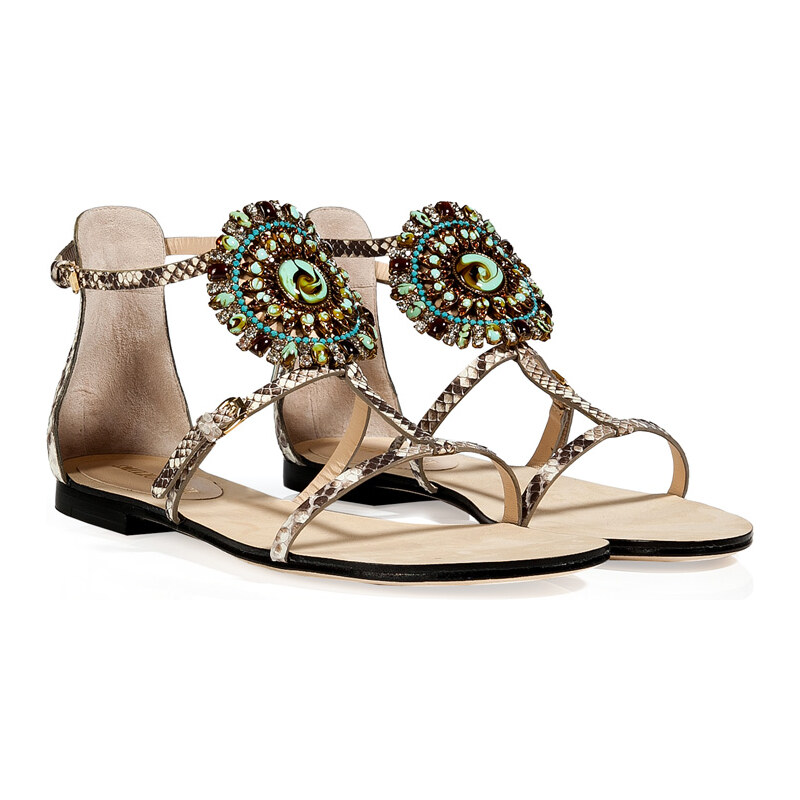 Emilio Pucci Natural Python Flats with Brooch