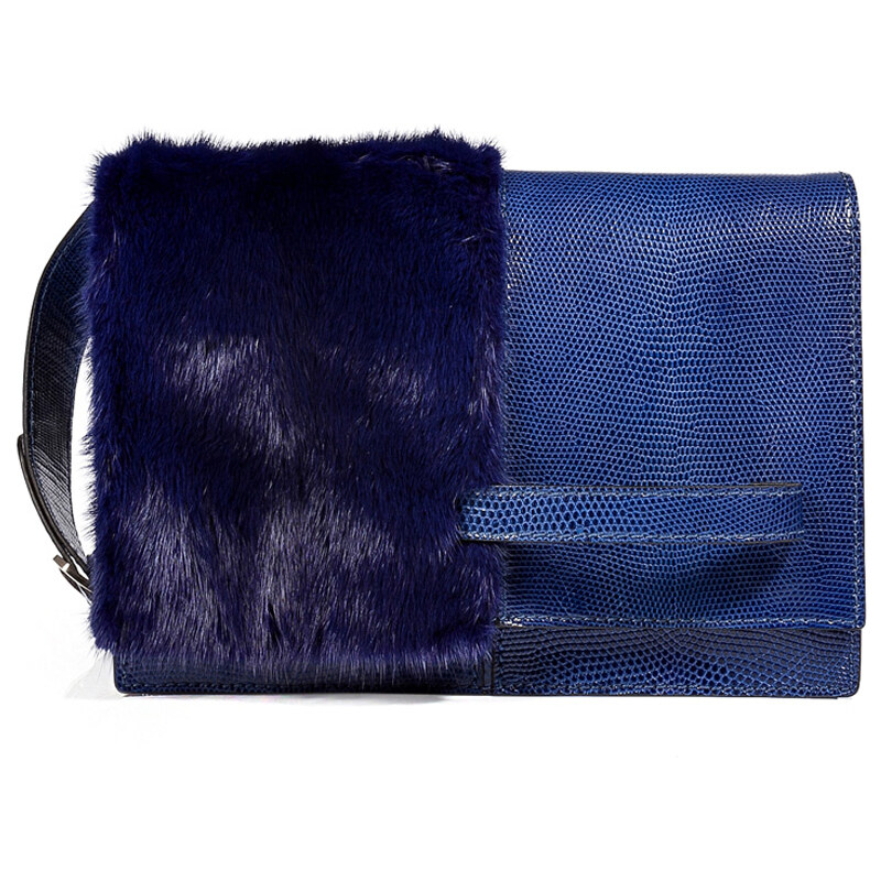 Valentino Mink Fur/Lizard Clutch in Blue