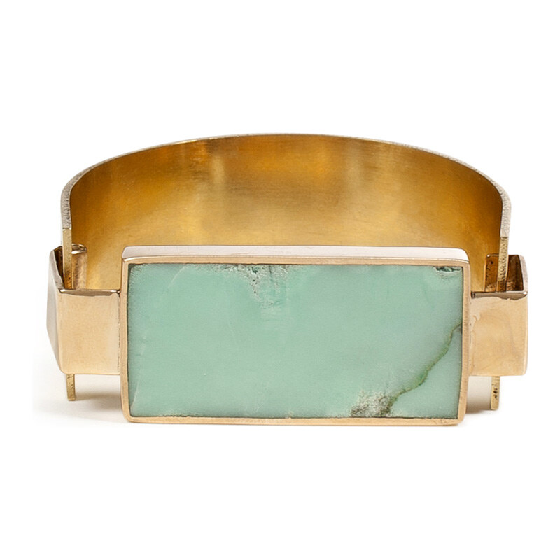 Aesa Bronze Handmade Reeve Cuff with Chrysophase Block